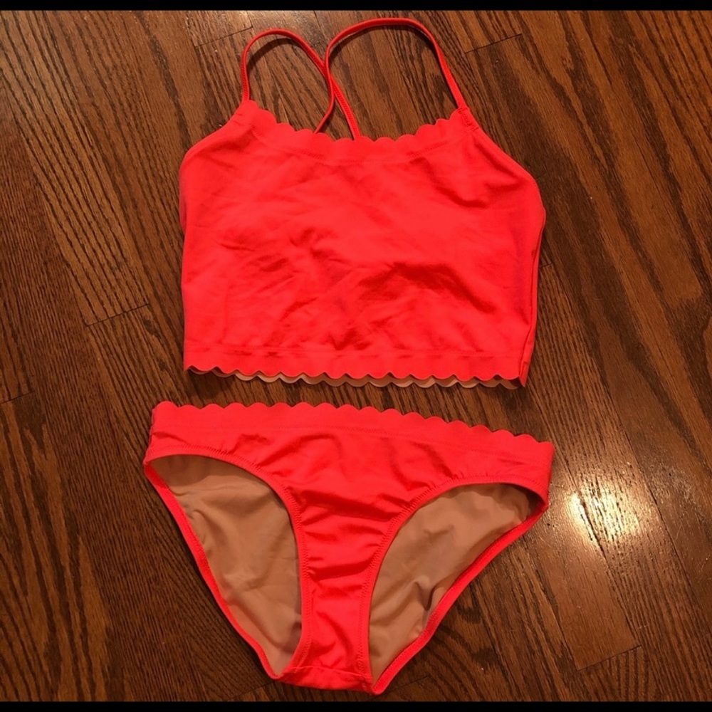 J Crew Crewcuts girls scalloped neon orange tankini set-size 16.